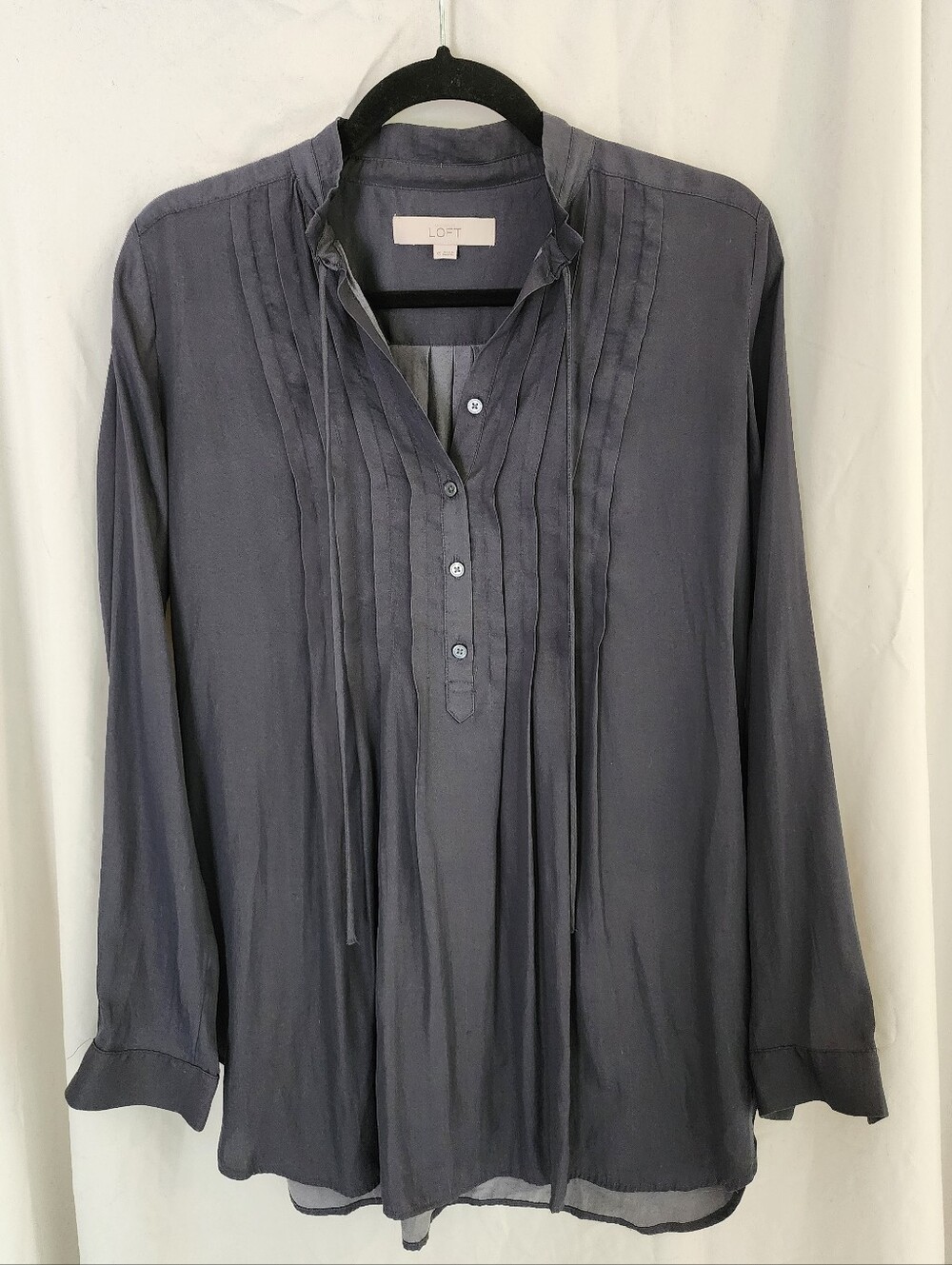 LOFT Gray Long Sleeve Chiffon Blouse, Size XS
